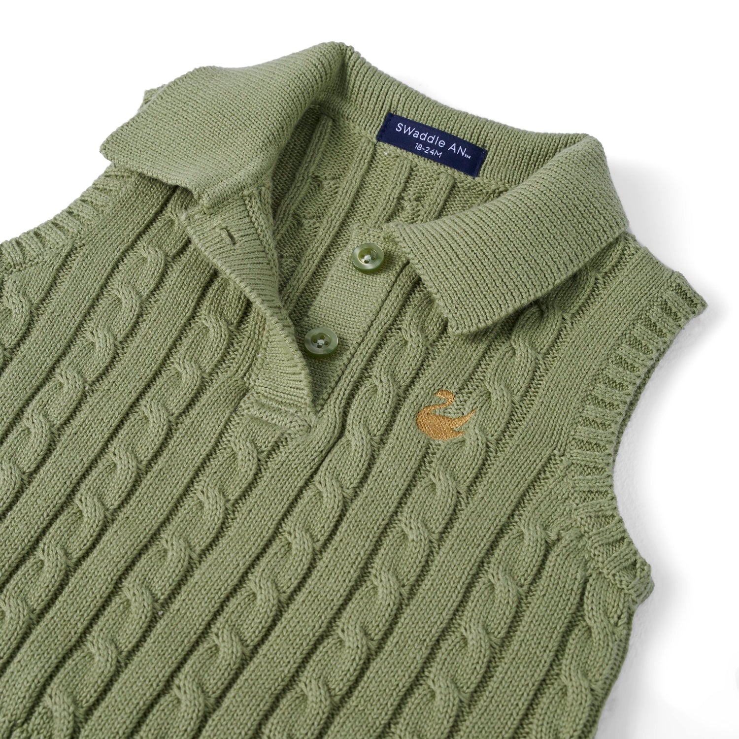 Cable Knit Sleeveless Polo Shirt In Sage Green