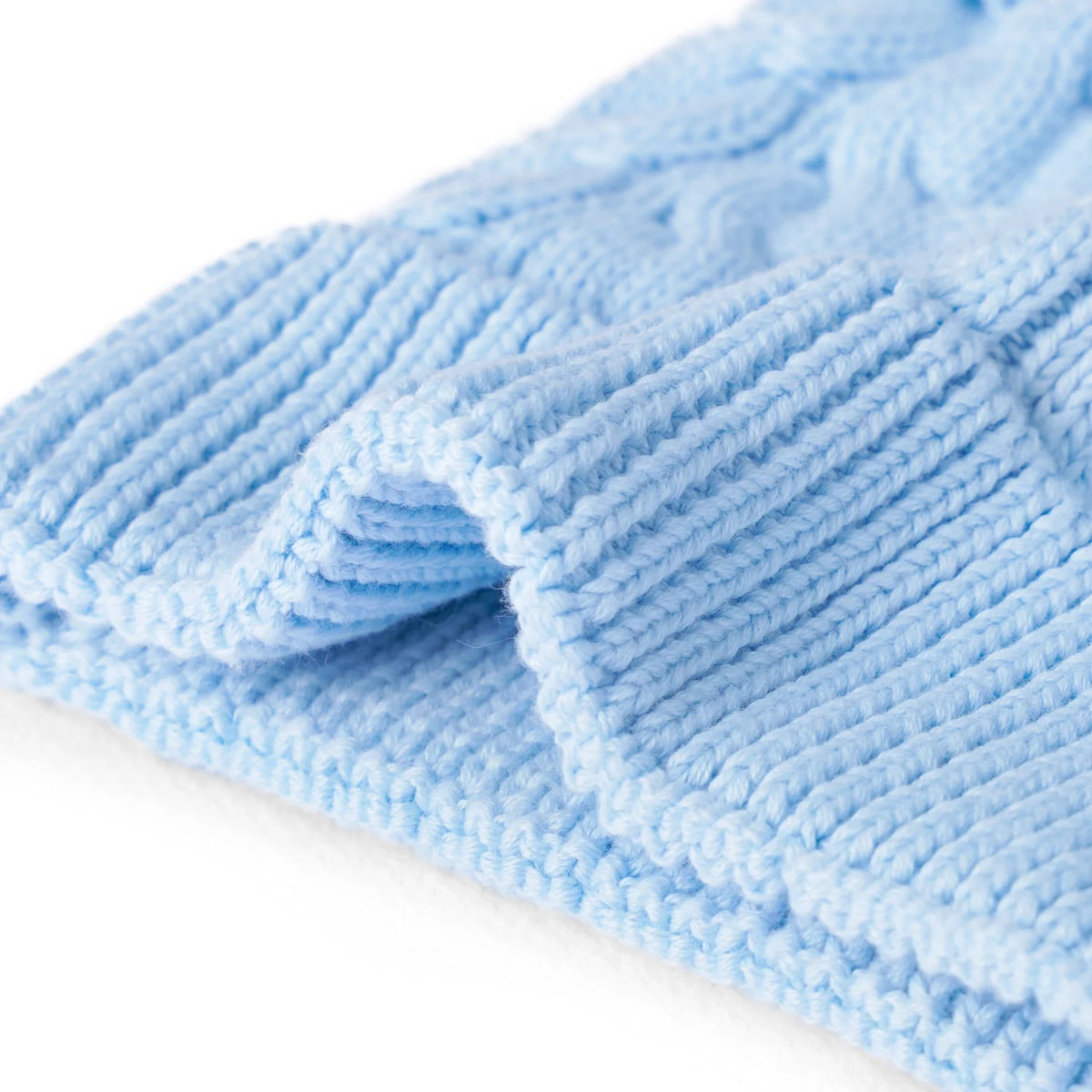 Cable Knit Pom Beanie In Baby Blue