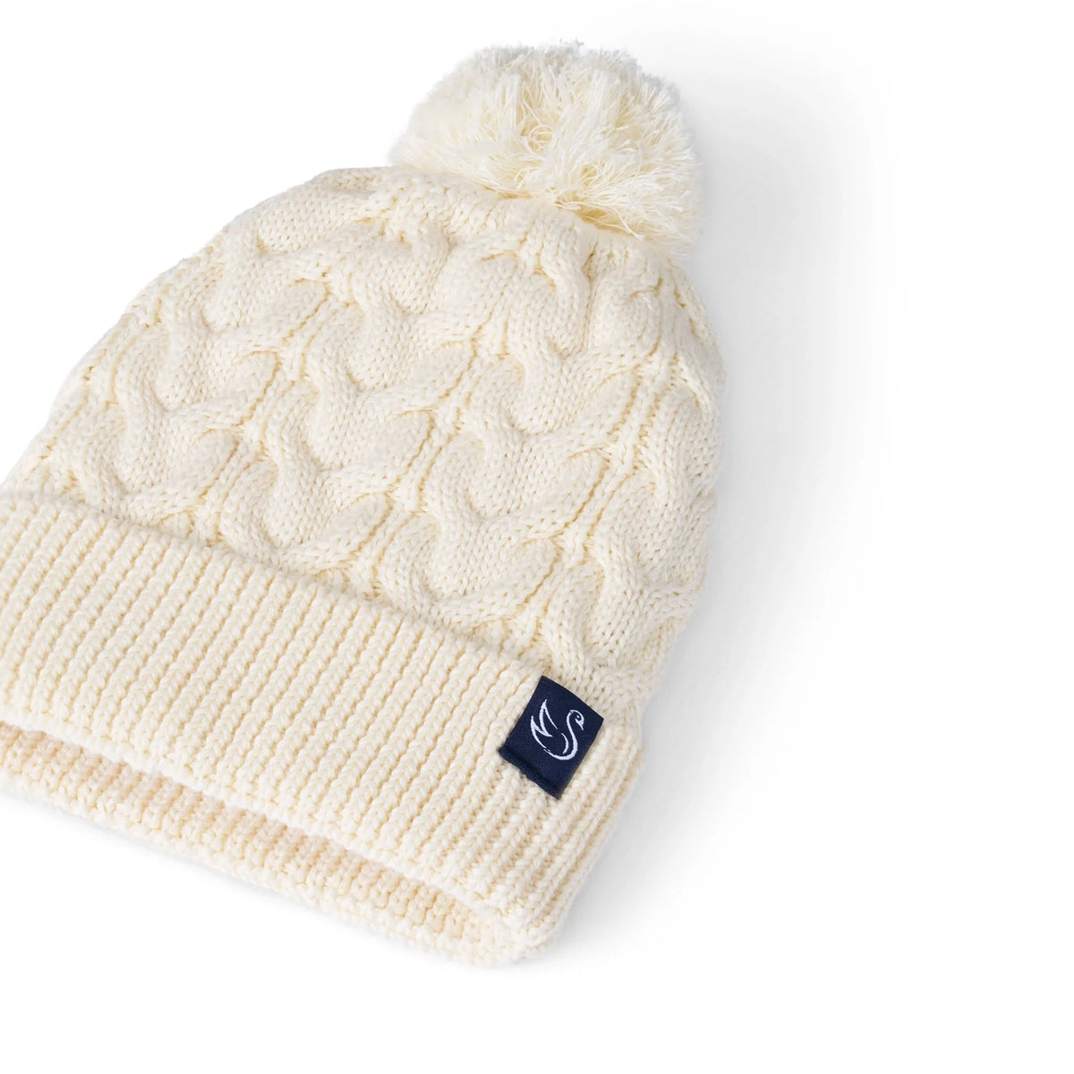 Cable Knit Pom Beanie In Cream