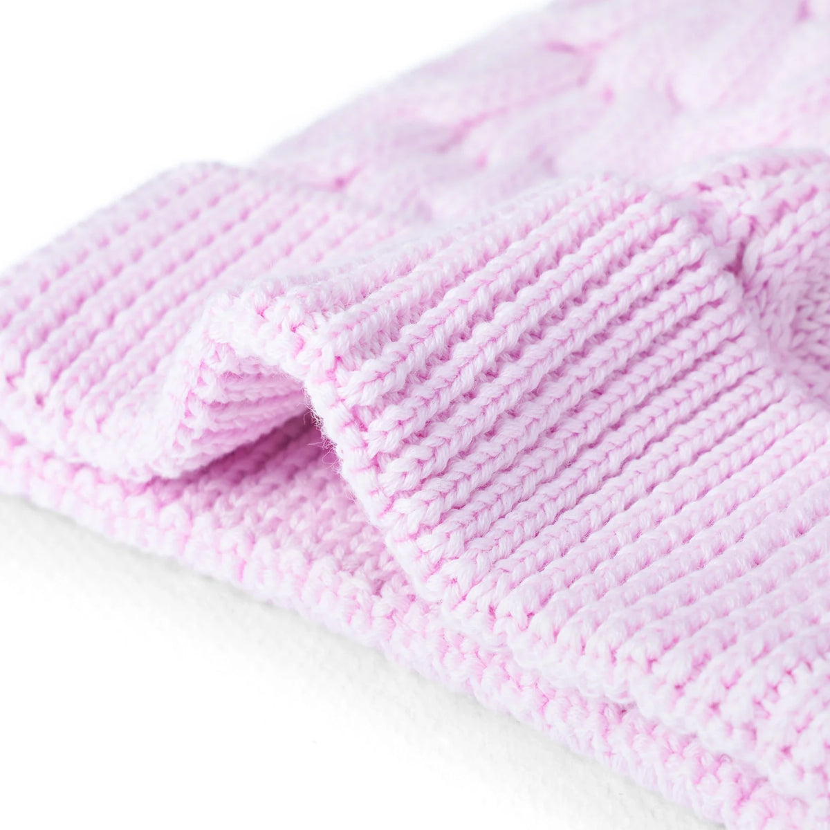 Cable Knit Pom Beanie In Lilac