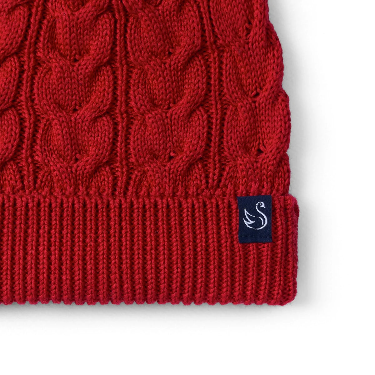 Cable Knit Pom Beanie In Red Xmas