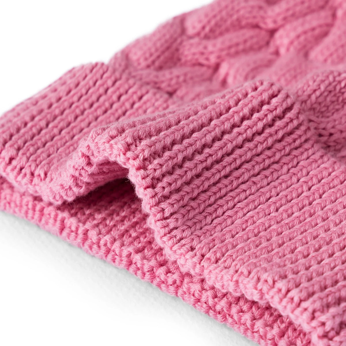 Cable Knit Pom Beanie In Rose Pink