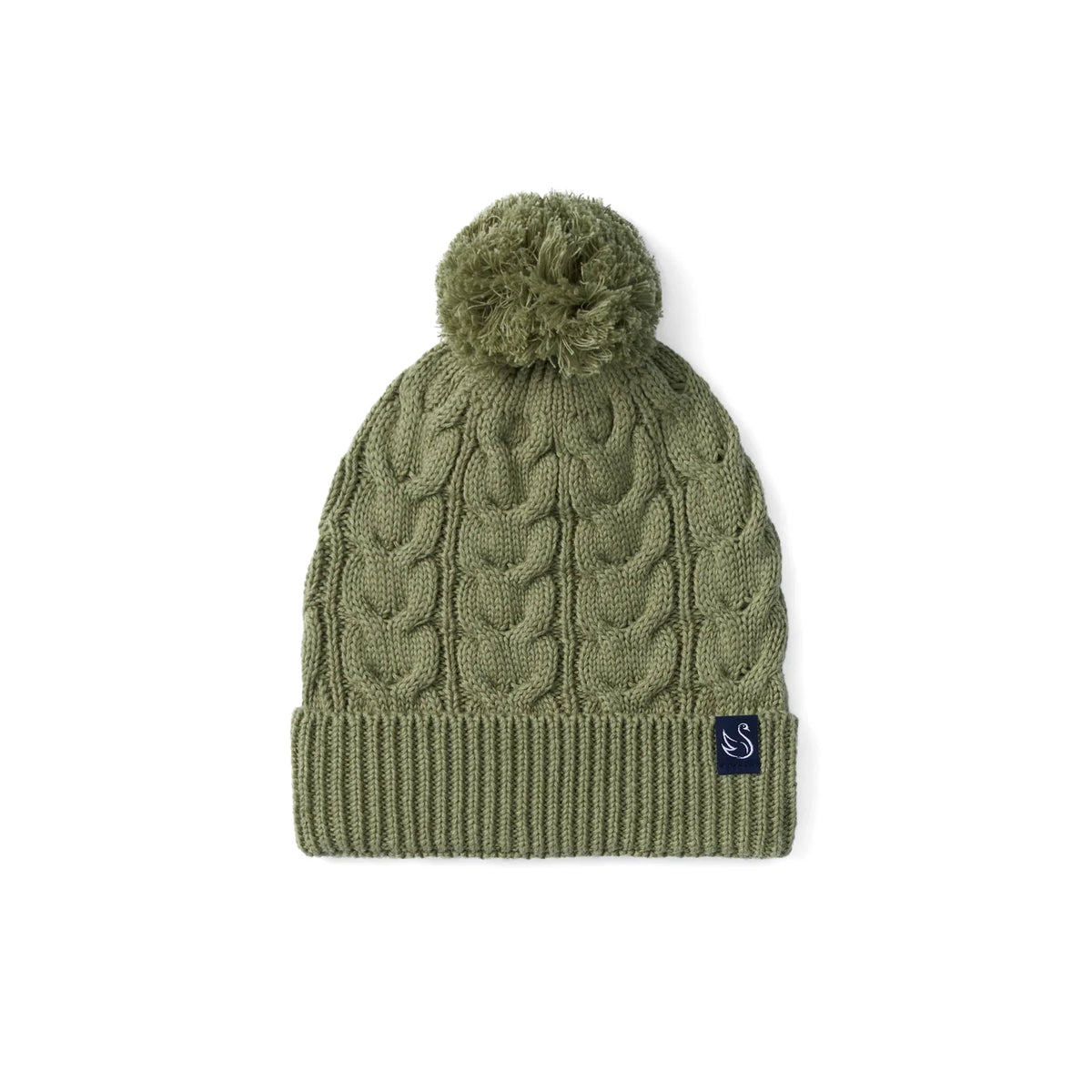 Cable Knit Pom Beanie In Sage Green