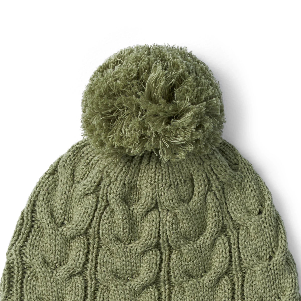 Cable Knit Pom Beanie In Sage Green