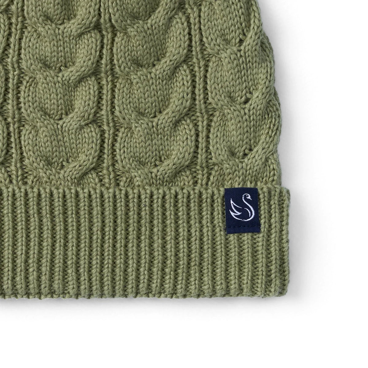 Cable Knit Pom Beanie In Sage Green