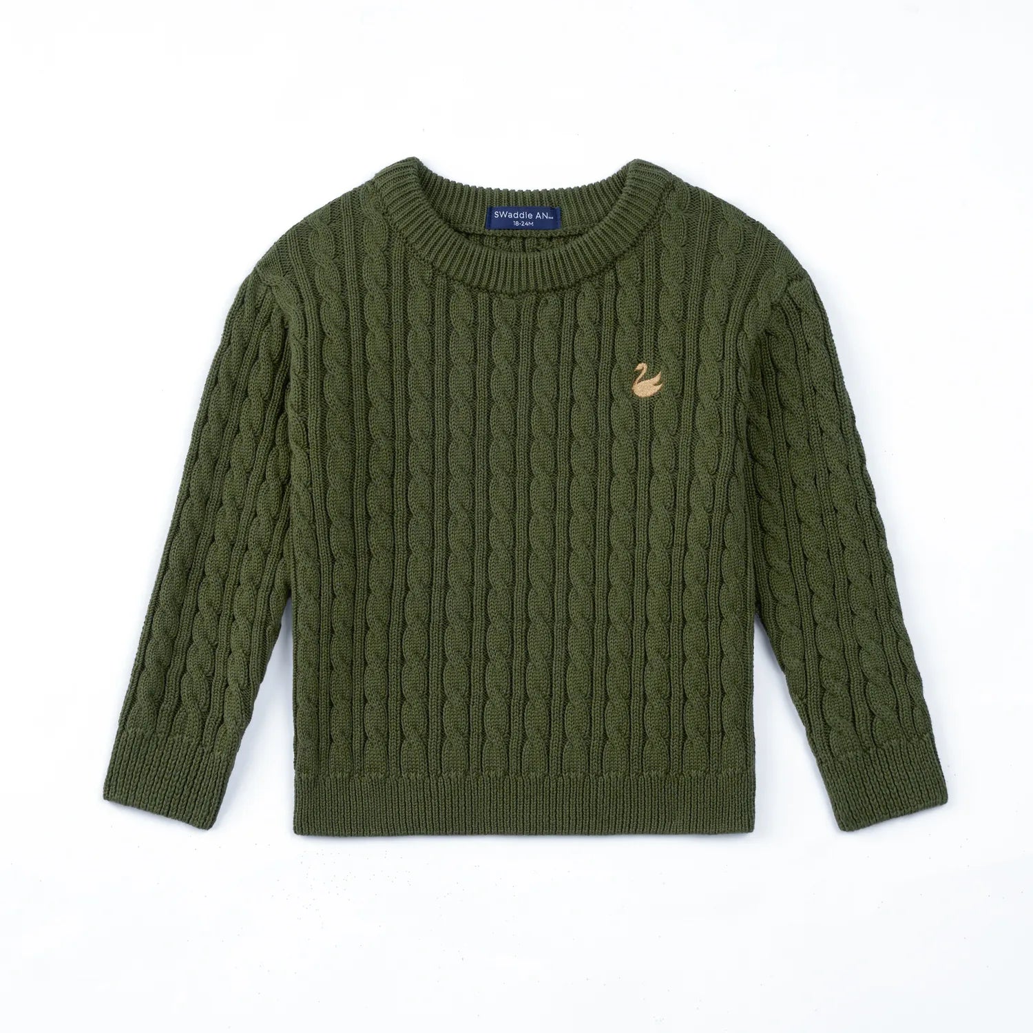 Classic Cable Knit Baby Sweater In Forest Green