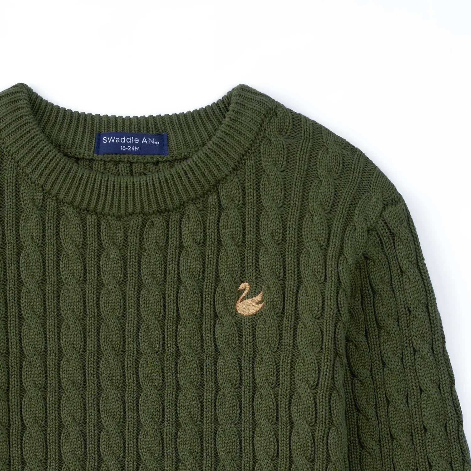 Classic Cable Knit Baby Sweater In Forest Green