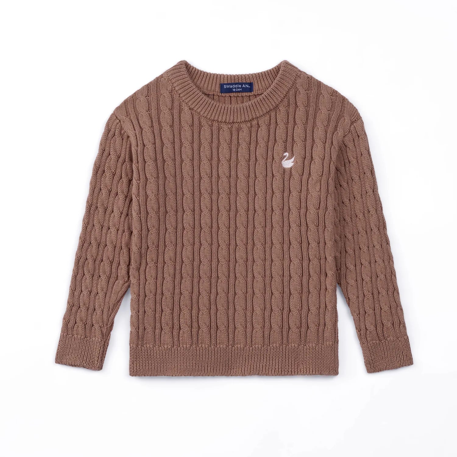 Classic Cable Knit Baby Sweater In Mocha