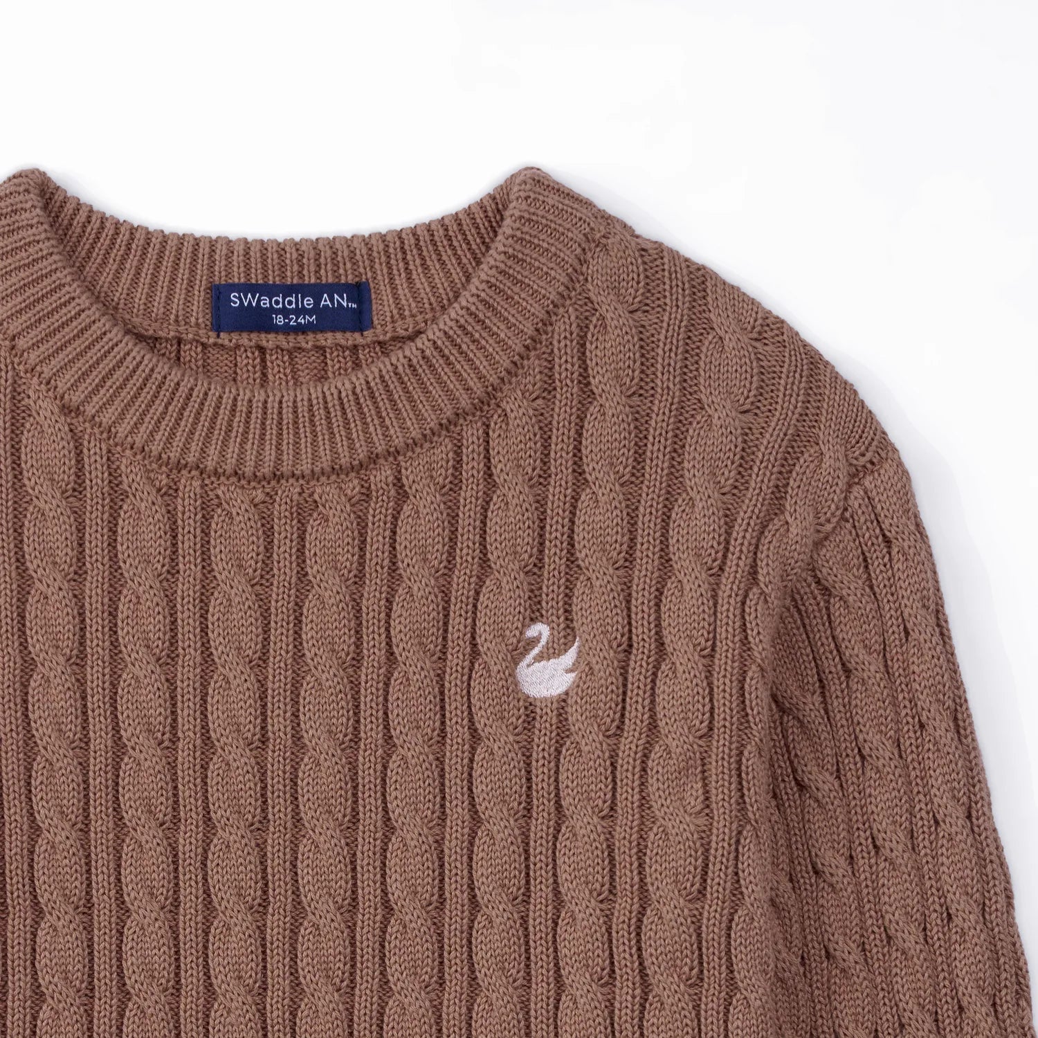 Classic Cable Knit Baby Sweater In Mocha