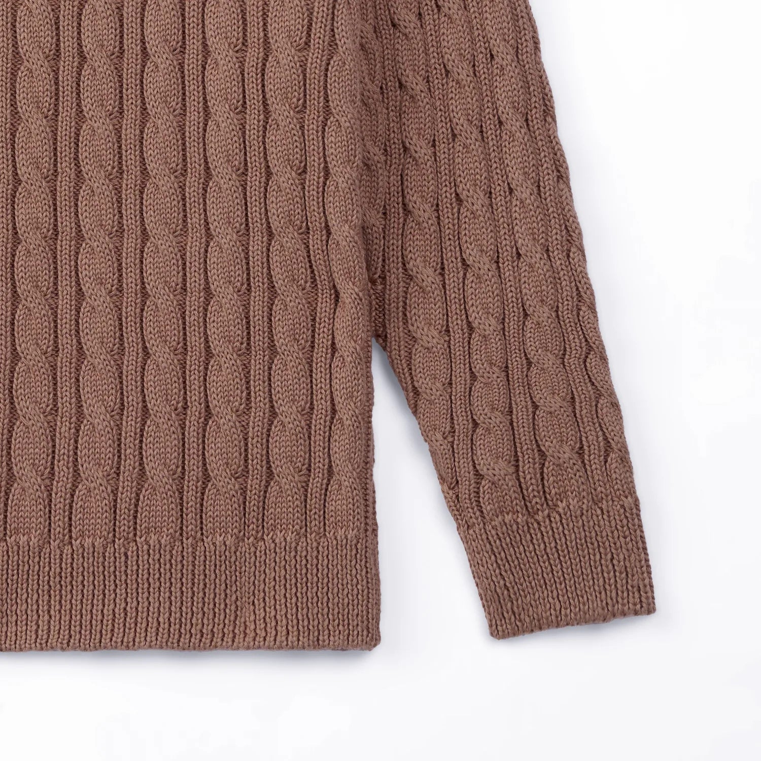 Classic Cable Knit Baby Sweater In Mocha