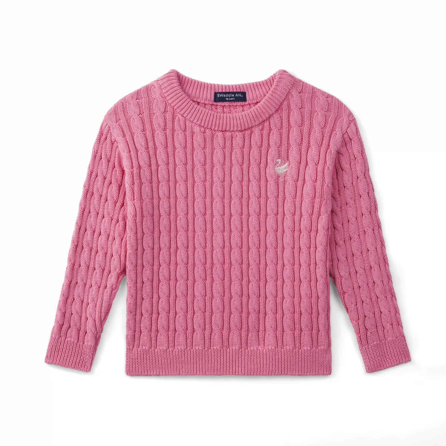Classic Cable Knit Baby Sweater In Rose Pink