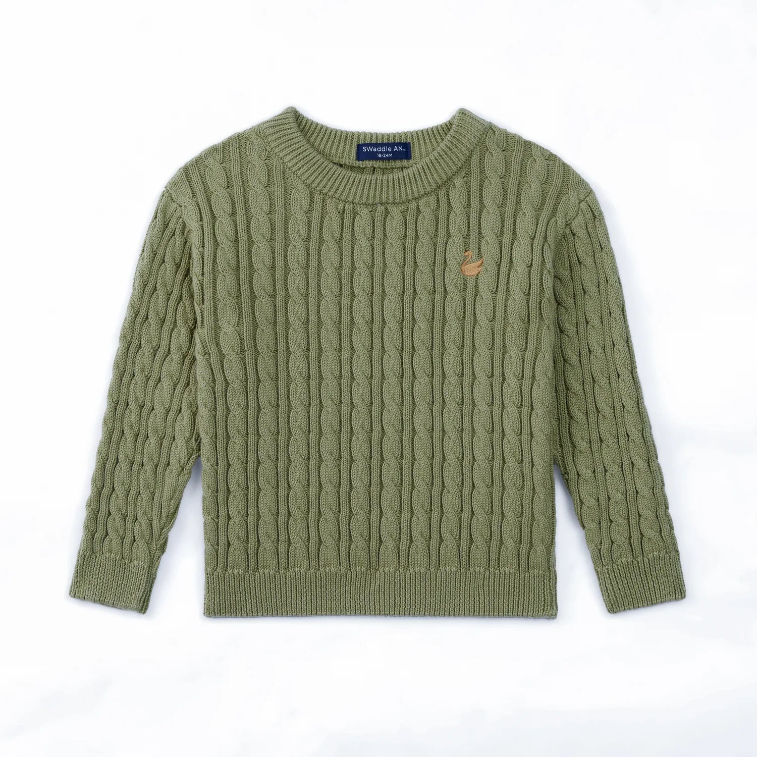 Classic Cable Knit Baby Sweater In Sage Green