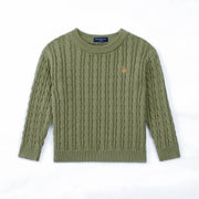 Classic Cable Knit Baby Sweater In Sage Green