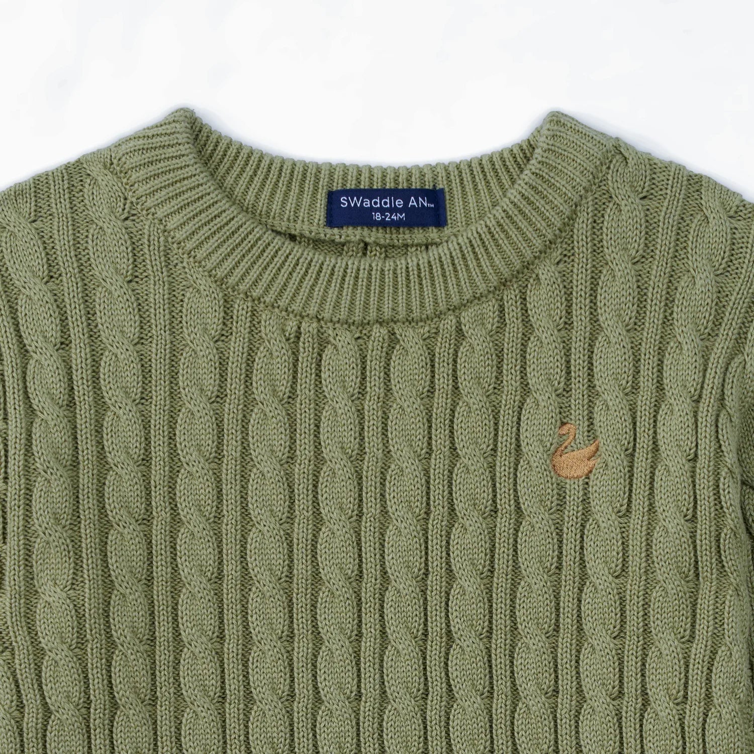 Classic Cable Knit Baby Sweater In Sage Green