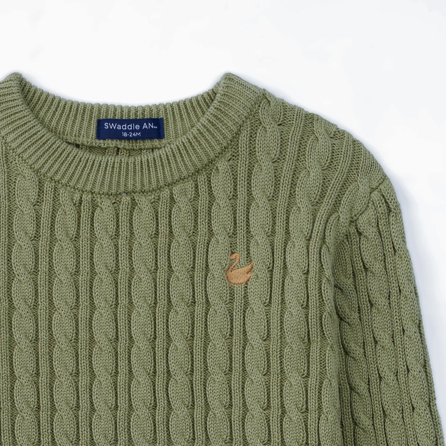 Classic Cable Knit Baby Sweater In Sage Green