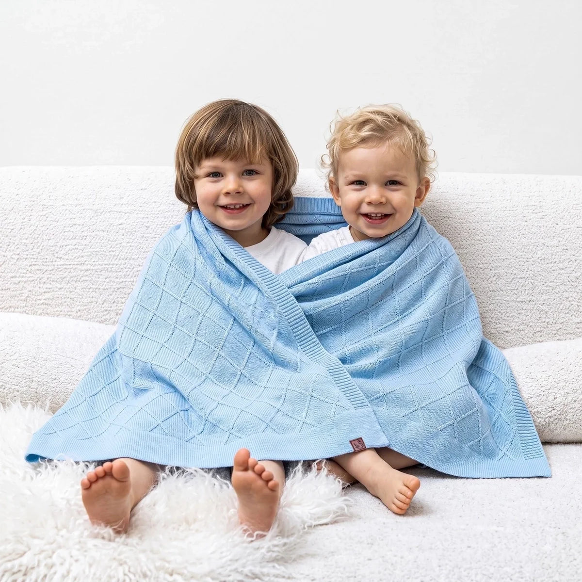Diamond Stitch Baby Knit Blanket In Baby Blue