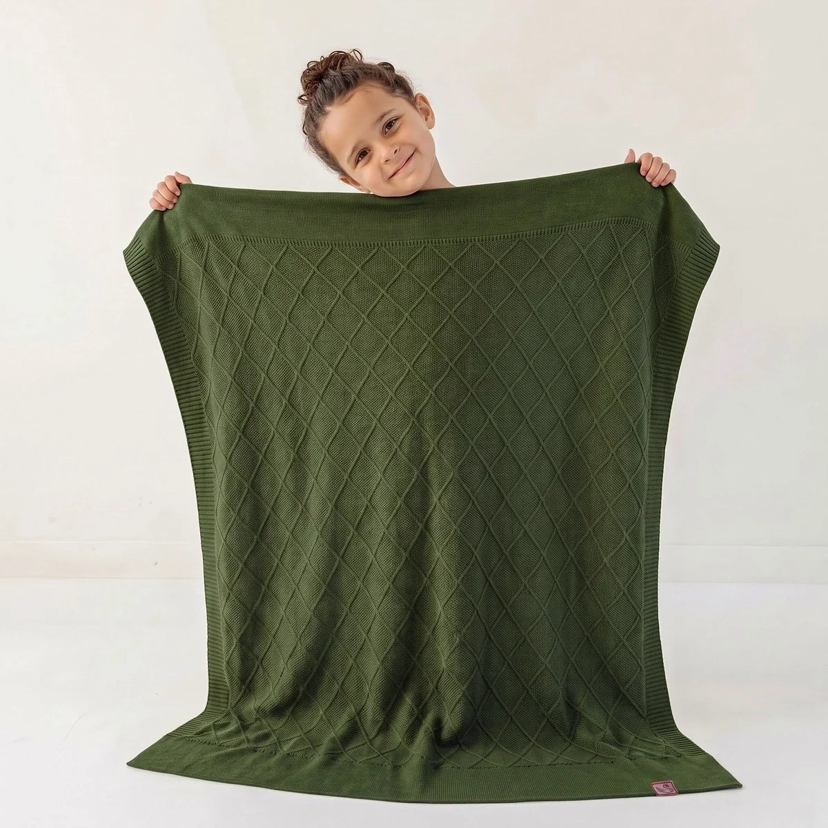 Diamond Stitch Baby Knit Blanket In Forest Green