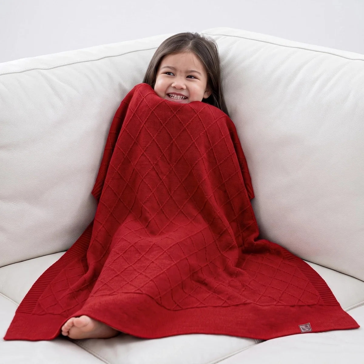 Diamond Stitch Baby Knit Blanket In Red Xmas
