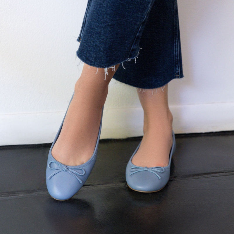 Sadie Ballet Flat In Aqua Nappa Leather