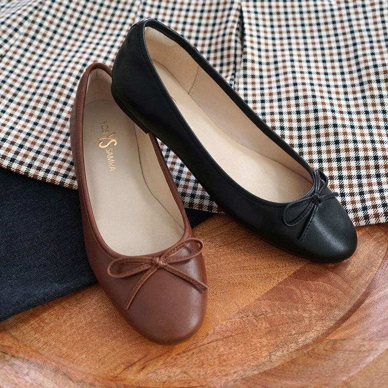 Sadie Ballet Flat In Brown Nappa Leather