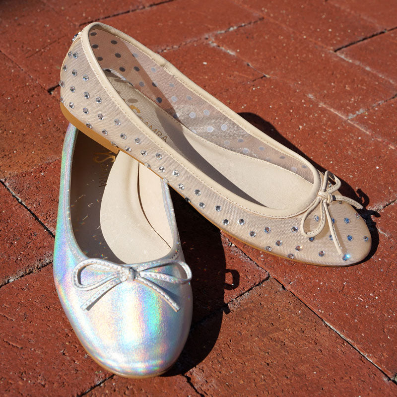 Sadie Ballet Flat In Beige Crystal Mesh