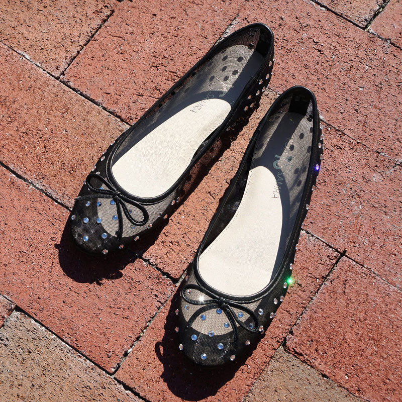 Sadie Ballet Flat In Black Crystal Mesh