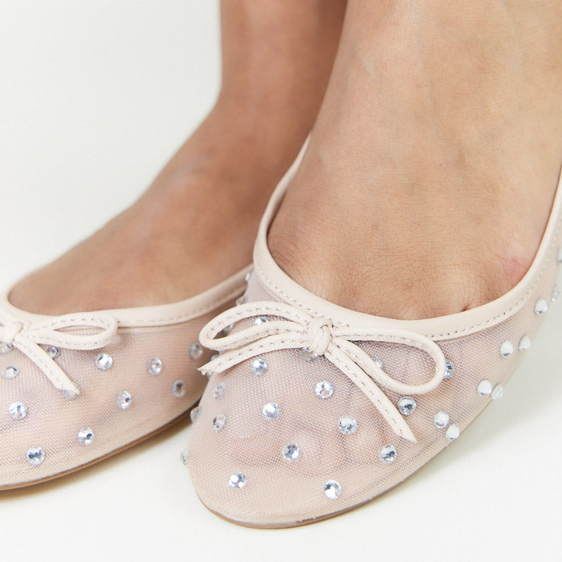 Sadie Ballet Flat In Beige Crystal Mesh