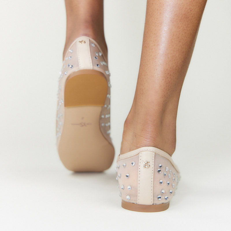 Sadie Ballet Flat In Beige Crystal Mesh