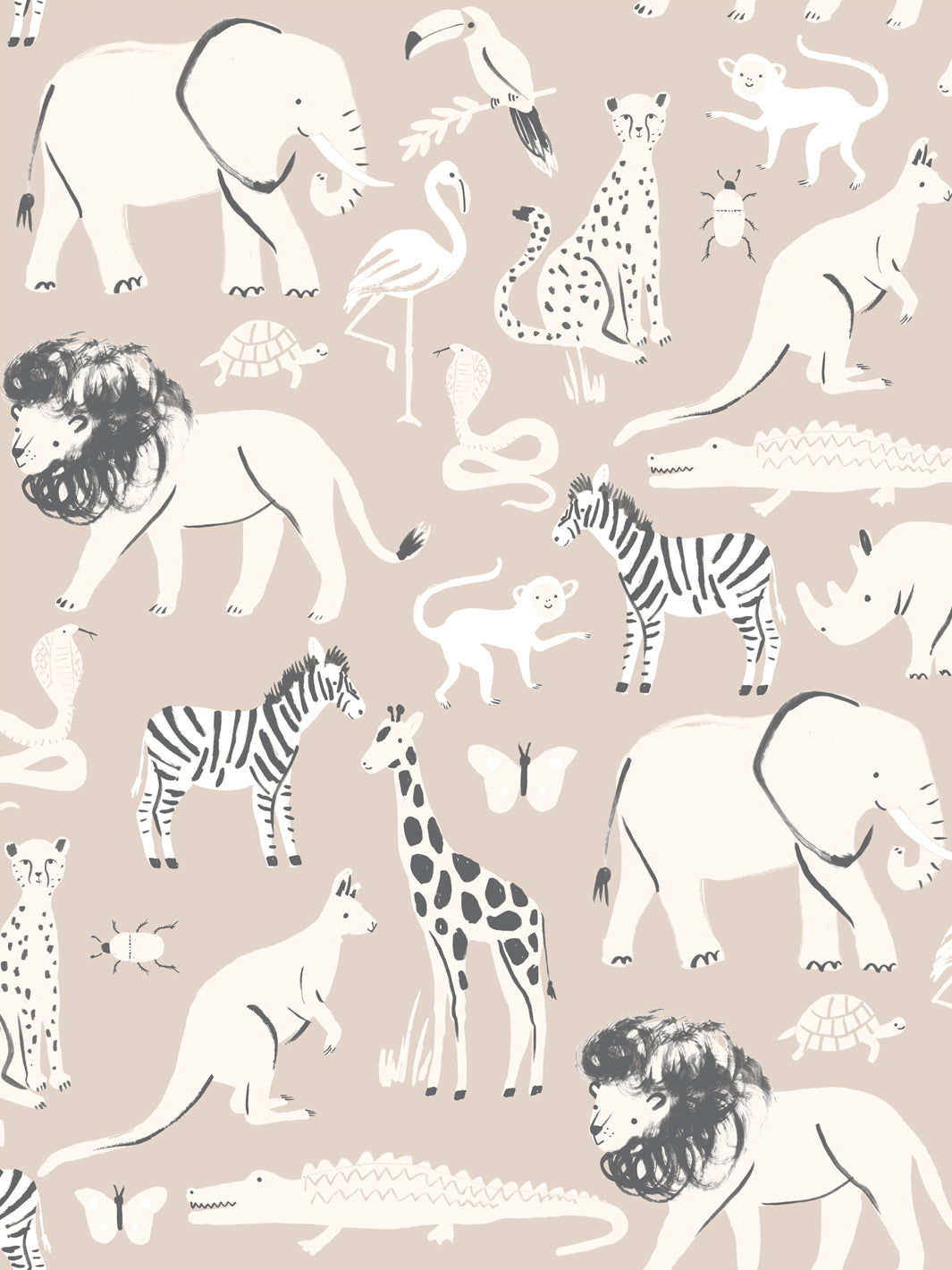 'safari Animals' Wallpaper By Meri Meri - Beige
