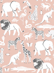 'safari Animals' Wallpaper By Meri Meri - Dark Pink