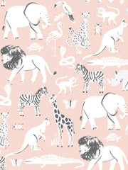 'safari Animals' Wallpaper By Meri Meri - Light Pink