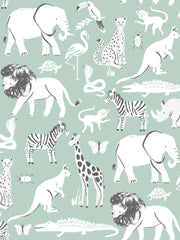 'safari Animals' Wallpaper By Meri Meri - Mint