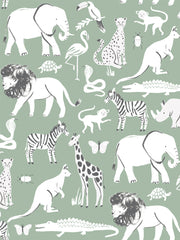 'safari Animals' Wallpaper By Meri Meri - Sage