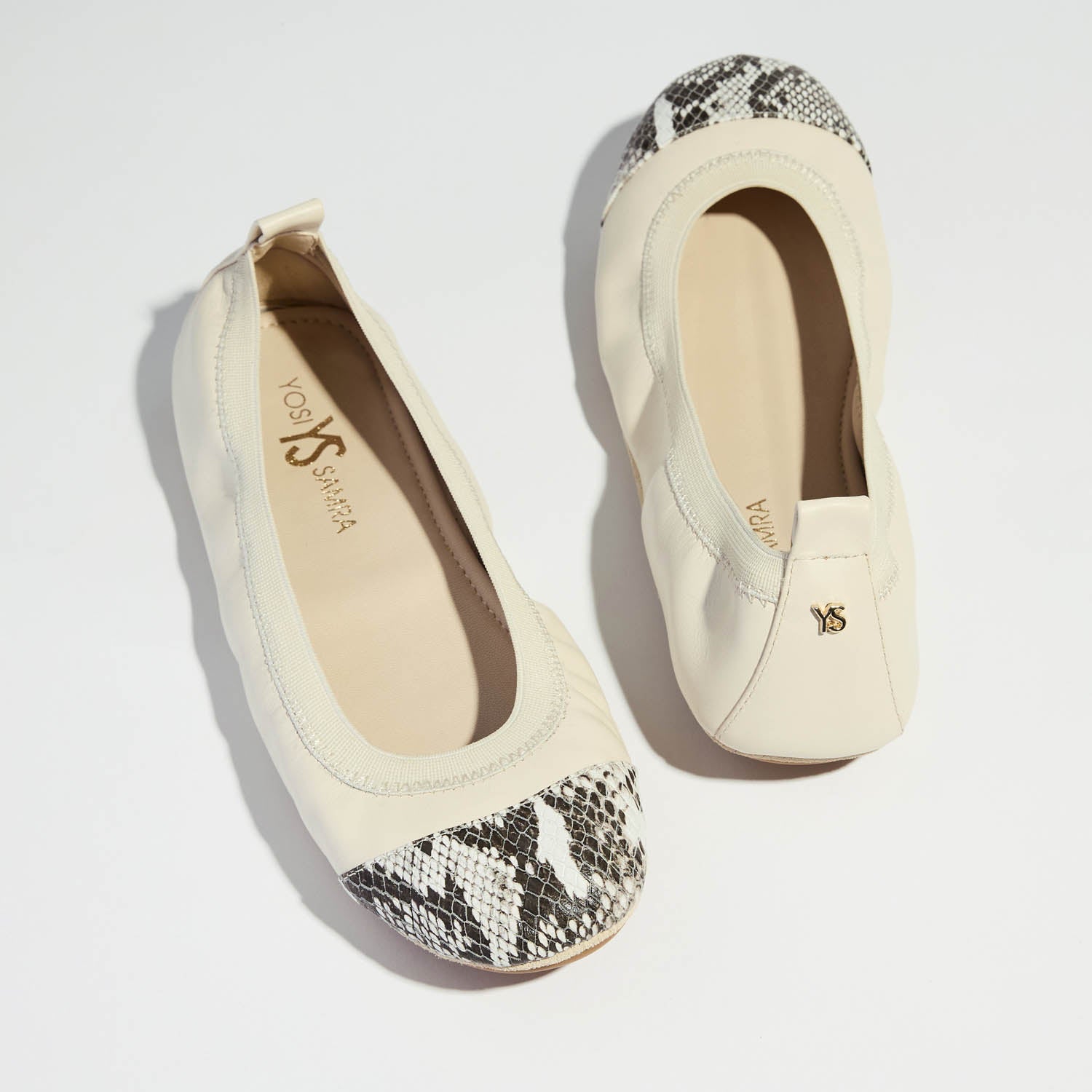 Samantha Foldable Ballet Flat In Bone & Snake