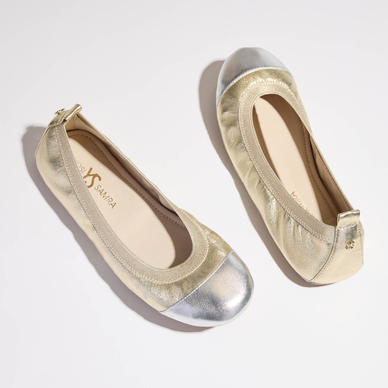 Samantha Foldable Ballet Flat In Gold & Silver