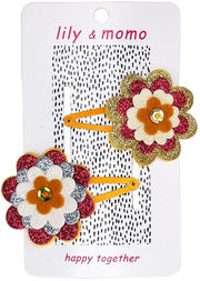 Samantha Flower Kids Hair Clips- Pink And Gold