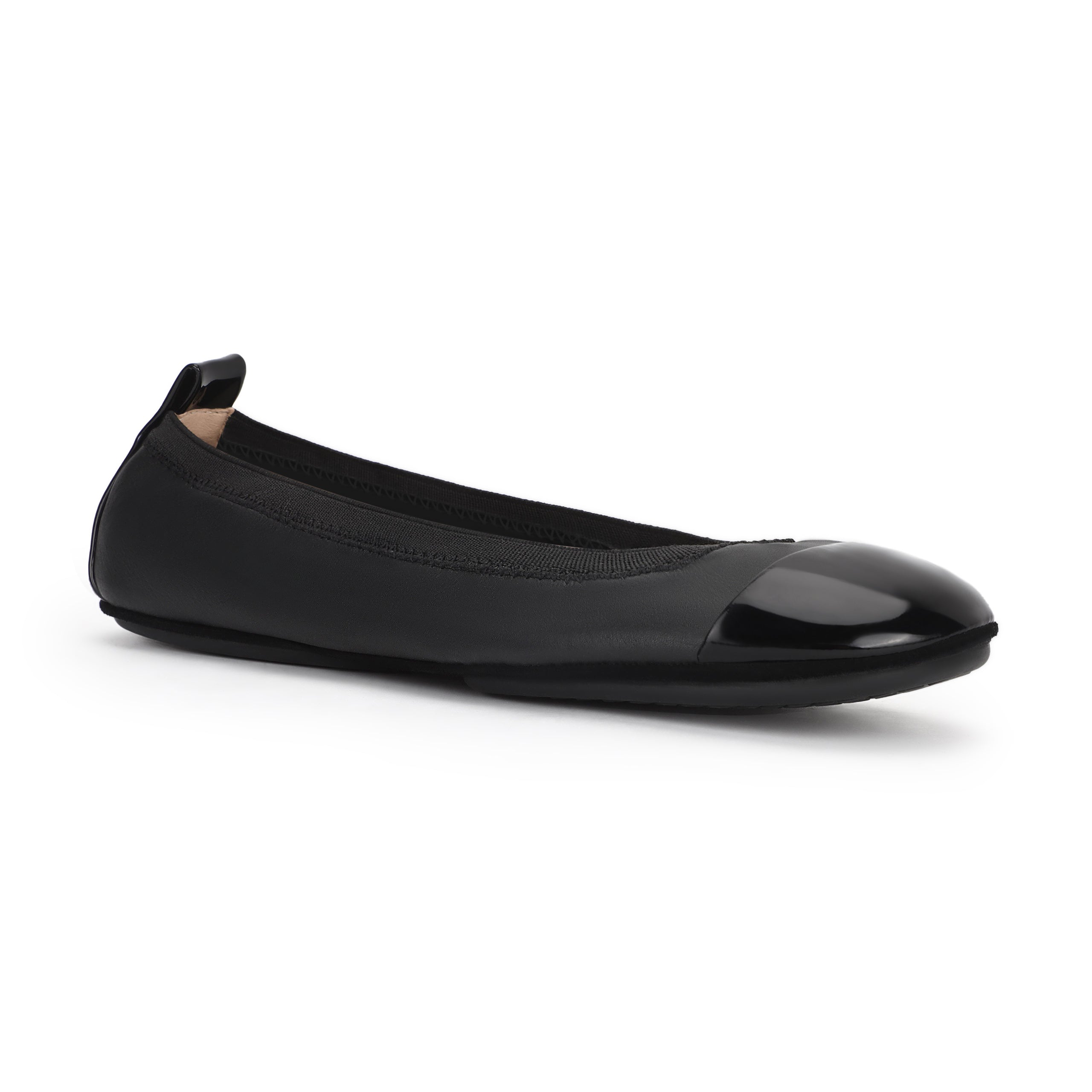 Samantha Cap Toe Foldable Ballet Flat In Black / Black