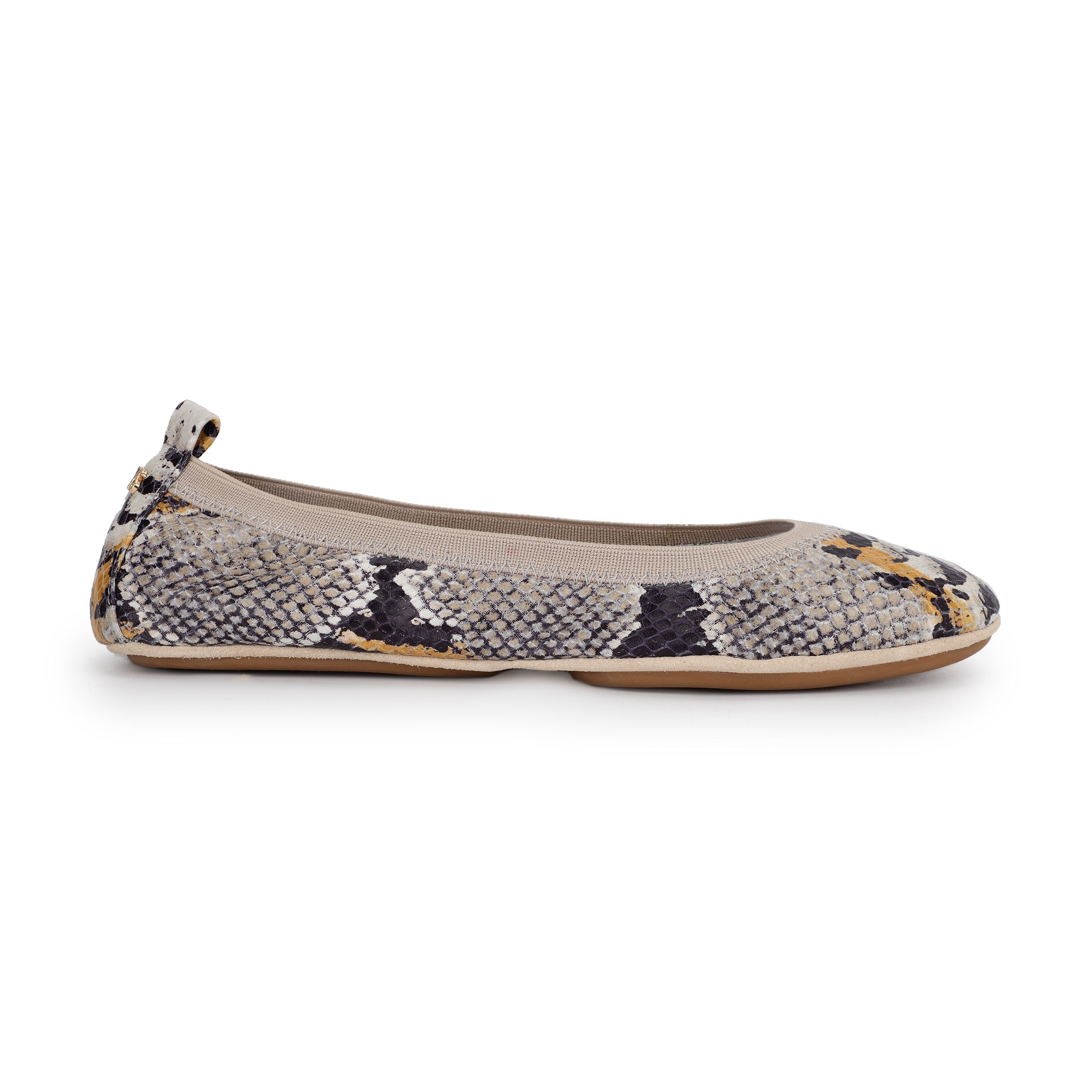 Samara Foldable Ballet Flat In Beige Multi Snake Print Leather