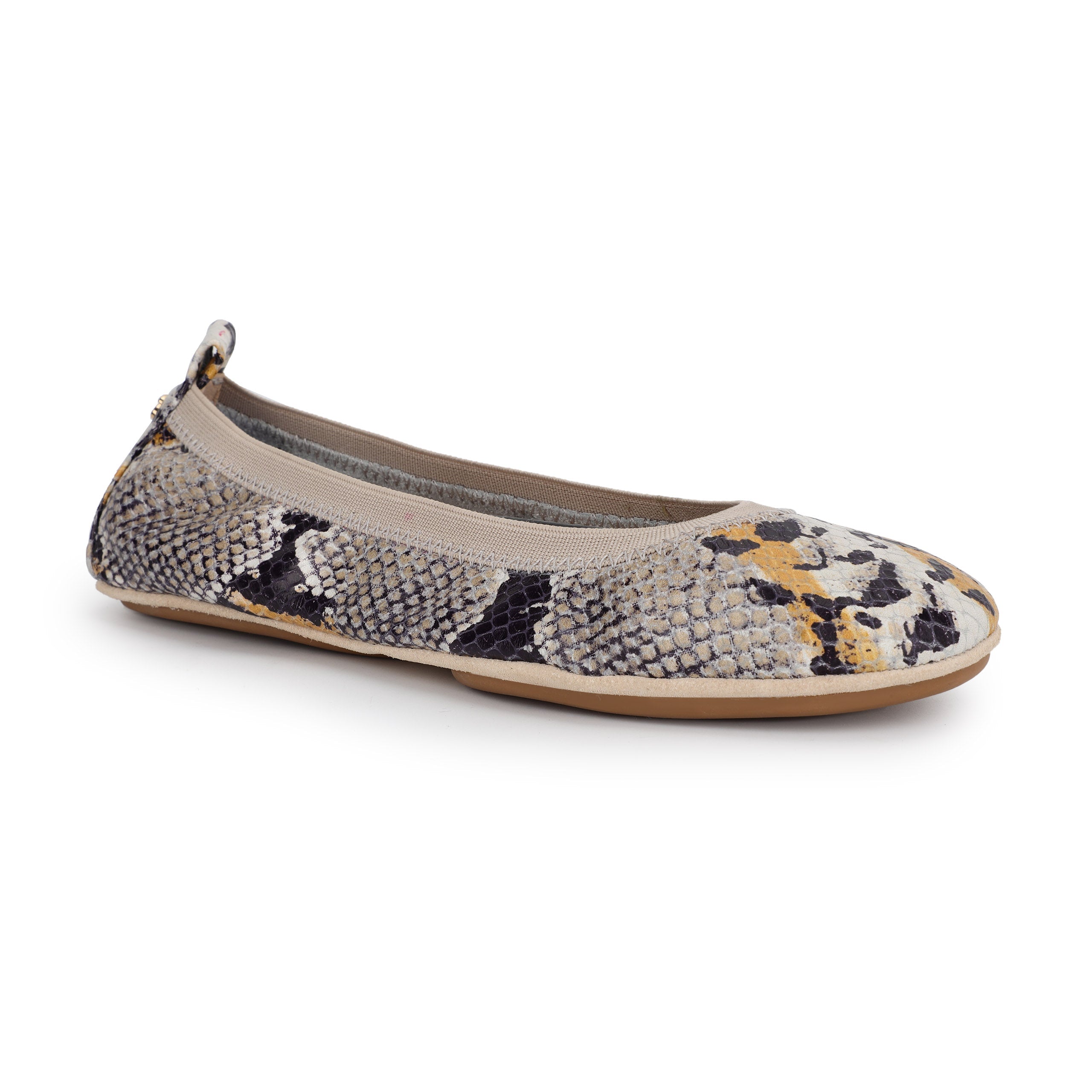 Samara Foldable Ballet Flat In Beige Multi Snake Print Leather