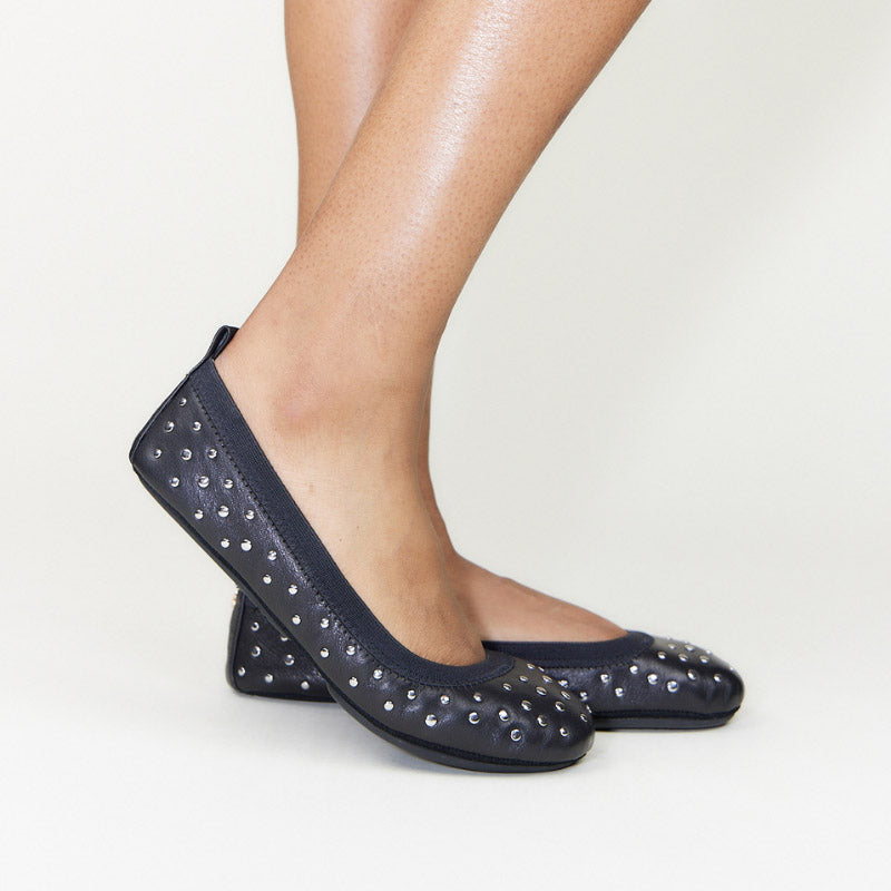 Samara Foldable Ballet Flat In Studded Black