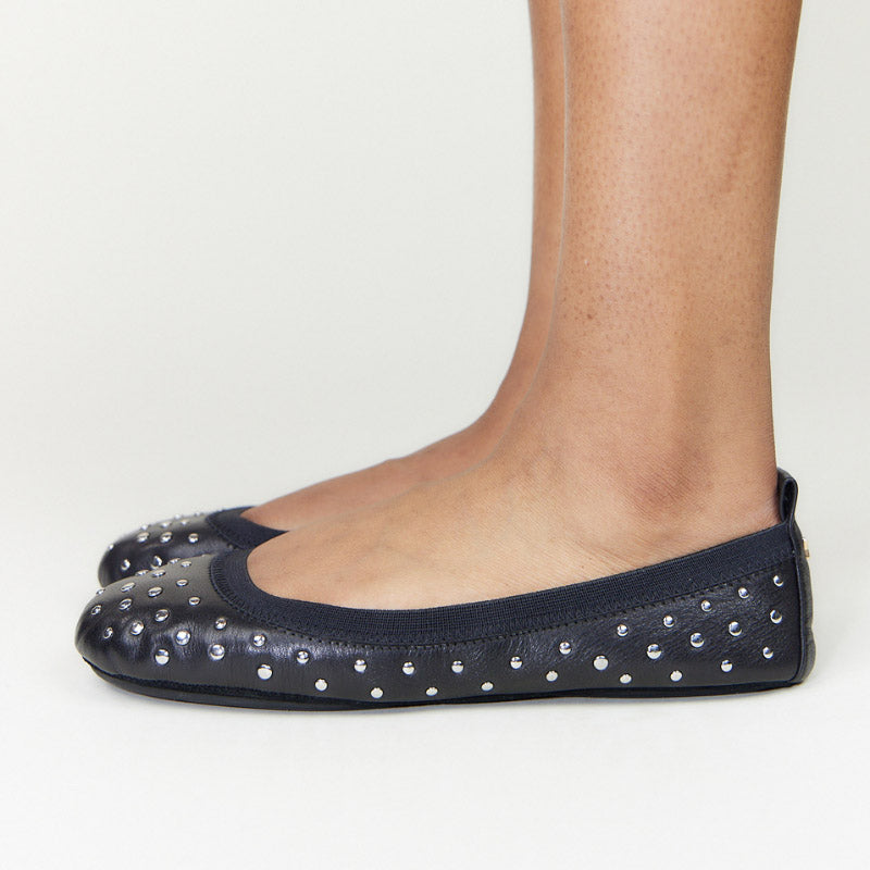 Samara Foldable Ballet Flat In Studded Black