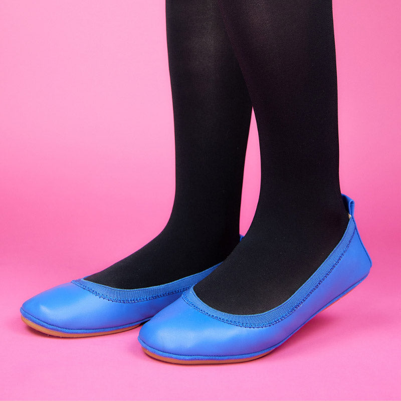 Samara Foldable Ballet Flat In Lapis Blue Leather