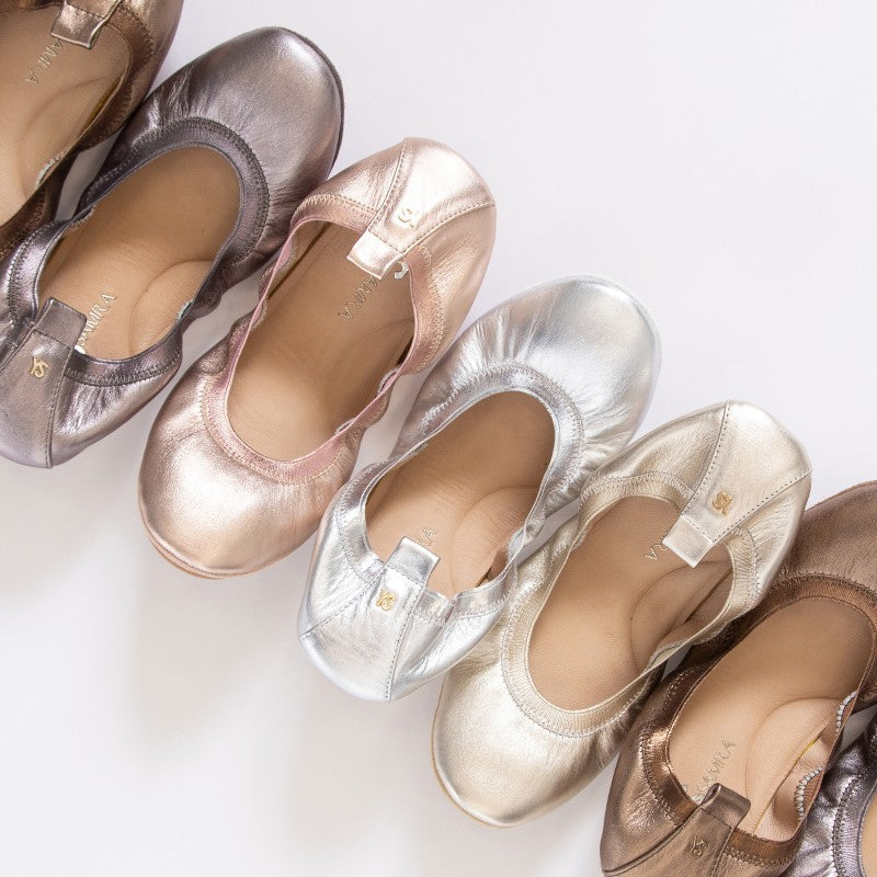 Samara Foldable Ballet Flat In Gold Metallic Leather