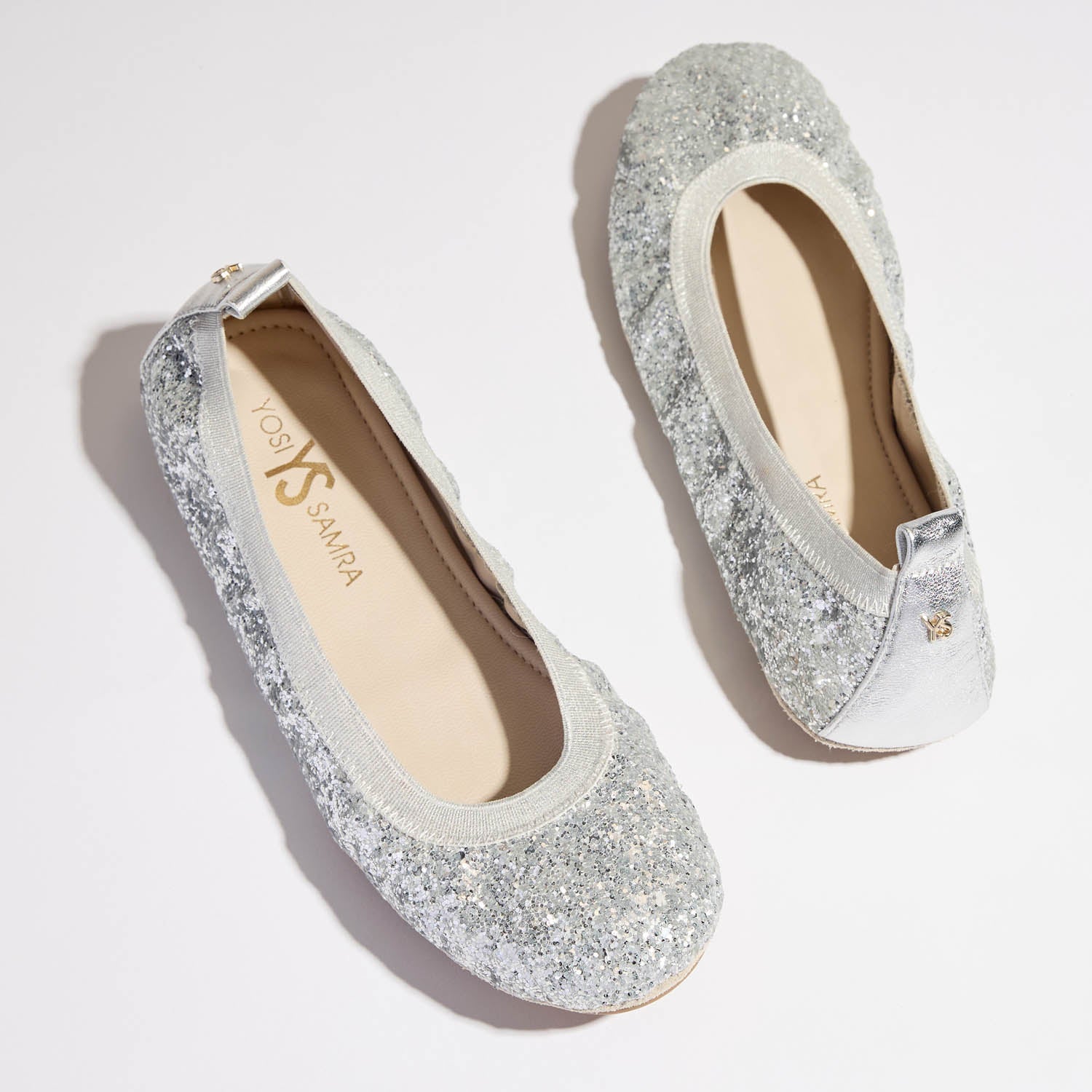 Samara Foldable Ballet Flat In Platinum Glitter