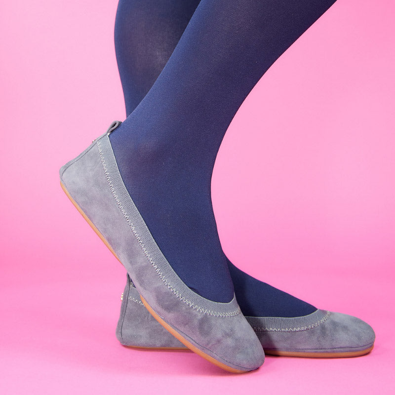 Samara Foldable Ballet Flat In Smoke Suede