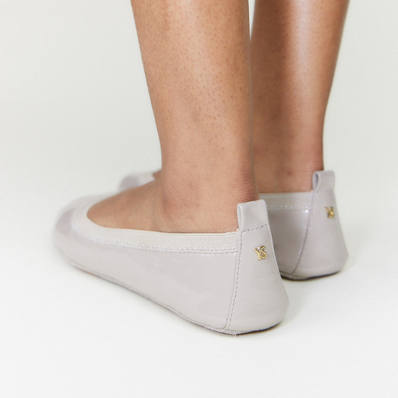 Samara Foldable Ballet Flat In Simply Taupe Patent Leather