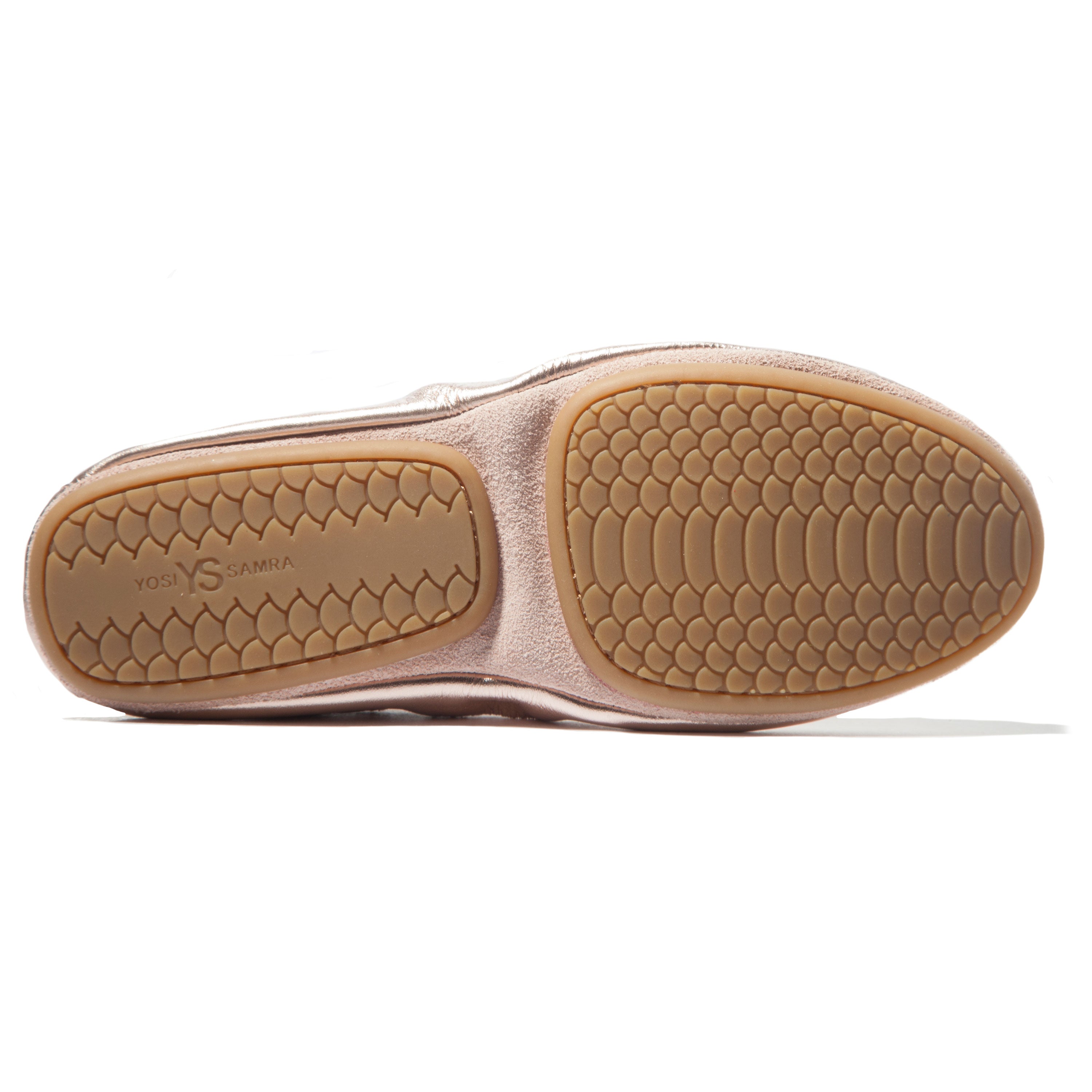 Samara Foldable Ballet Flat In Rose Gold Metallic Leather