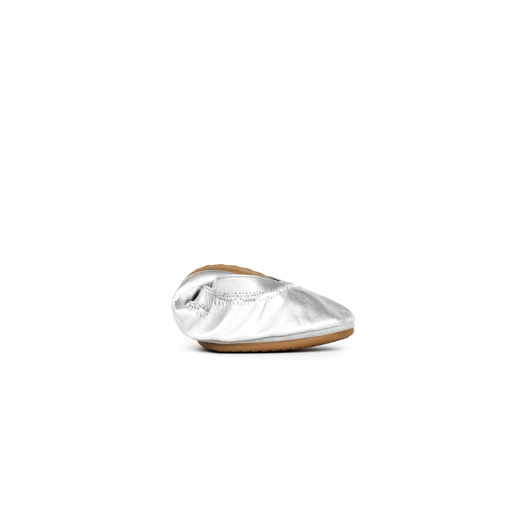 Samara Foldable Ballet Flat In Silver Metallic Leather