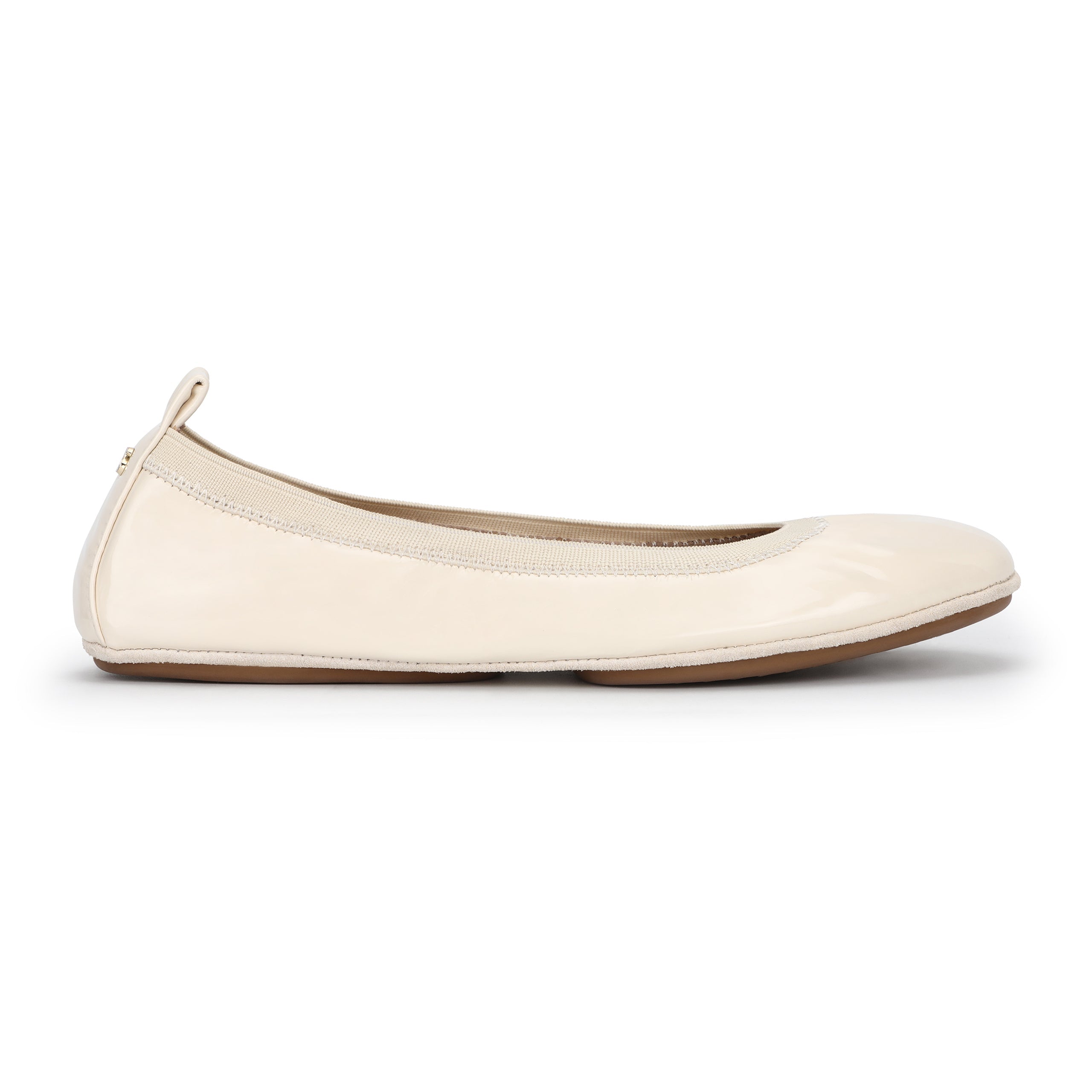 Samara Foldable Ballet Flat In Beige Patent Leather