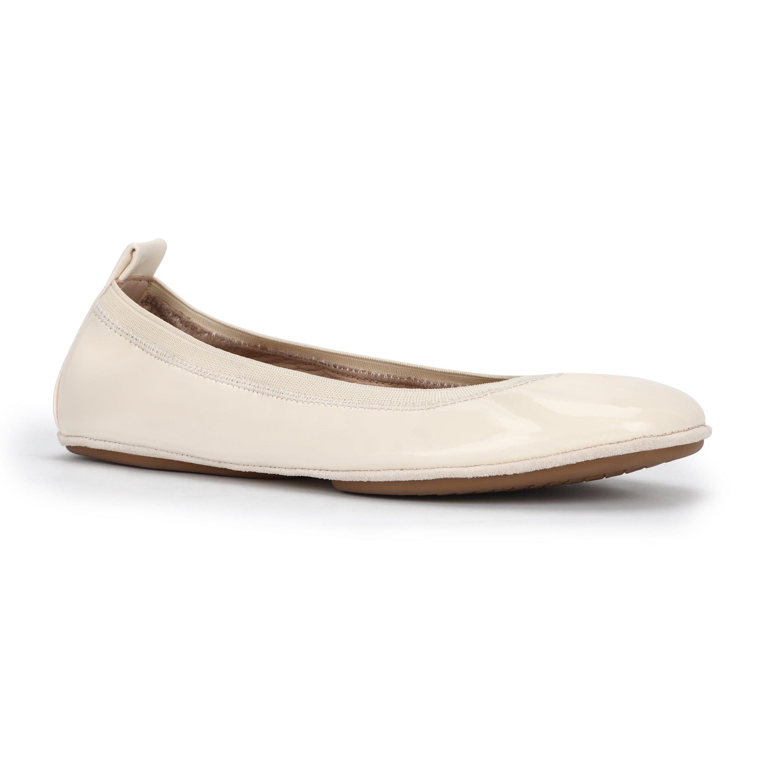 Samara Foldable Ballet Flat In Beige Patent Leather